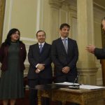 Magistrados de la JEP y Santos.