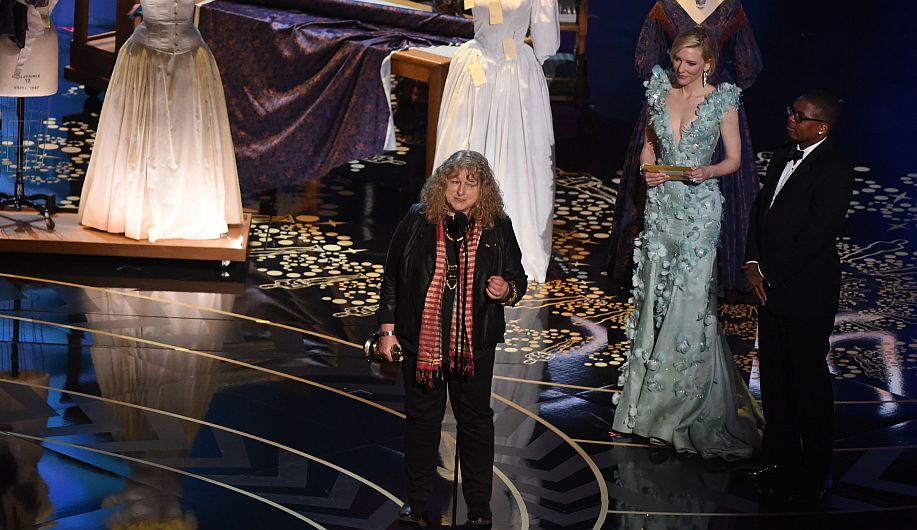 Costume designer Jenny Beavan accepts her award for Best Costume Design,  Mad Max: Fury Road  at the 88th Oscars on February 28, 2016 in Hollywood, California. AFP PHOTO / MARK RALSTON