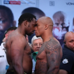 El jamaiquino británico Dillian Whyte, y su rival, el contendor colombiano Oscar Rivas