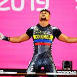 Francisco Mosquera logró las primeras medallas de la delegación colombiana en el Mundial de pesas 2019.COC