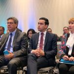 El director de Función Pública, Fernando Grillo (izquierda), el director de Planeación Nacional, Luis Alberto Rodríguez, y la ministra de Trabajo, Alicia Arango, hicieron parte de la conmemoración del Día del Trabajo Decente.