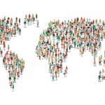 Crowd of people composing a world map