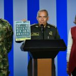 Ministro de Defensa (e), general Luis Fernando Navarro,General Óscar Athortúa,director de la Policia  y la ministra del Interior Nancy Patricia Gutiérrez. Foto: MinInterior