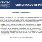 COmunicado del Centro Democratico sobre las chuzadas2020-01-12