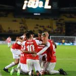 Jugadores celebran y dan gracias tras primer gol ante Junior