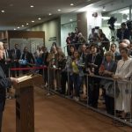 El Secretario General, António Guterres, se dirige a los periodistas durante una rueda de prensa, en la Sede de la ONU.