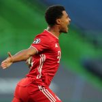Serge Gnabry del Bayern Munich, celebra el primer gol, en la derrota 3-0 Al Lyon. Miguel A. Lopes/Pool vía REUTERS