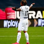 Dayro Moreno de Once Caldas, celebra el gol anotado a Cúcuta Deportivo, durante partido de la fecha 14 entre Once Caldas y Cucuta Deportivo, por la Liga BetPlay DIMAYOR 2020. Foto VizzorImage / JJ Bonilla / Cont.