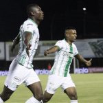 Fabian González Lasso del Nacional celebra después de anotar el primer gol de su equipo al Medellín durante partido por la fecha 14 entre Rionegro Águilas y Atlético Nacional como parte de la Liga BetPlay DIMAYOR I 2020 Foto VizzorImage / Juan Augusto Cardona / Cont