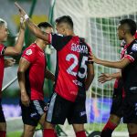 Michell Ramos (#17) del Cúcuta celebra después de anotar el primer gol de su equipo durante partido entre Cúcuta Deportivo y Envigado F.C. por la fecha 15 de la Liga BetPlay DIMAYOR 2020 Foto VizzorImage / Ricardo Vejarano / Cont