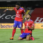 Jeison Medina del Deportivo Pasto celebra después de anotar el primer gol de su equipo durante el partido entre Deportivo Pasto y el Independiente Santa Fe por los cuartos de final de la Liga BetPlay DIMAYOR I 2020 jugado en el estadio La Libertad de Pasto. Foto VizzorImage / Leonardo Castro / Contribuidor