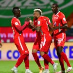 Duván Vergara del  América de Cali celebra después de anotar el primer gol de su equipo durante partido por los cuartos de final vuelta como parte de la Liga BetPlay DIMAYOR 2020 entre  Atlético Nacional y América de Cali jugado en el estadio Atanasio Girardot de Medellín Foto VizzorImage / Luis Benavides / Contribuidor