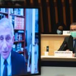 El doctor Anthony Fauci y el doctor Tedros Adhanom Ghebreyesus durante la reunión del Comité Ejecutivo de la OMS.WHO
