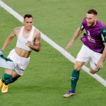 El jugador de Palmeiras Breno Lopes celebra el único gol de la final de la Copa Libertadores contra Santos, disputada en el Estadio Maracaná, Río de Janeiro, Brasil. 30 enero 2021. Pool vía Reuters/Silvia Izquierdo