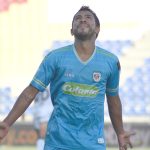 Eduardo Sosa de Jaguares de Córdoba celebra después de anotar el gol de su equipo durante partido por la fecha 7 entre Jaguares de Córdoba  y Equidad como parte de la Liga BetPlay DIMAYOR 2021 jugado en el estadio Jaraguay-Municipal de Montería  Foto VizzorImage / Felipe López / Contribuidor