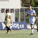 Jhon Edison García de La Equidad celebra el gol anotado a Águilas Doradas Rionegro durante partido de la fecha 9 entre Águilas Doradas Rionegro y La Equidad por la Liga BetPlay DIMAYOR I 2021, jugado en el estadio Alberto Grisales de Rionegro Foto VizzorImage / Juan Cardona / Cont.
