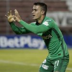 Tomas Ángel de Nacional celebra después de anotar el primer gol de su equipo durante partido por la fecha 11 entre Águilas Doradas Rionegro y Atlético Nacional como parte de la Liga BetPlay DIMAYOR I 2021 jugado en el estadio Alberto Grisales de Rionegro. Foto VizzorImage / Juan Agusto Cardona / Cont