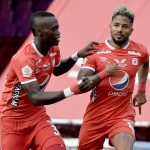 Yesus Cabrera del América celebra después de anotar el primer gol de su equipo durante partido por la fecha 11 como parte de la Liga BetPlay DIMAYOR I 2021 entre América de Cali y Deportivo Pereira jugado en el estadio Pascual Guerrero de Cali. Foto : VizzorImage / Gabriel Aponte / Staff