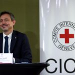 Lorenzo Caraffi, jefe de la delegación en Colombia del Comité Internacional de la Cruz Roja (CICR) habla durantye una conferencia de prensa en Bogotá, Colombia, 24 de marzo, 2021. REUTERS/Luisa González