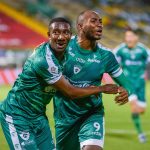 Jugadores de Equidad celebran después de anotar el primer gol de su equipo durante partido entre La Equidad y Atlético Nacional por los cuartos de final, ida, como parte de la Liga BetPlay DIMAYOR I 2021 jugado en el estadio Estadio Metroplitano de Techo de Bogotá Foto: VizzorImage / Samuel Norato / Cont