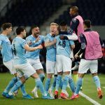 Jugador del Manchester City Riyad Mahrez celebra tras marcar el segundo gol de su equipo ante PSG por las semifinales de Champions.
REUTERS/Benoit Tessier