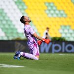 Sebastián Viera de Atlético Junior, celebra la clasificación a la siguiente fase al termino de partido de vuelta por los cuartos de final entre Independiente Santa Fe y Atlético Junior por la Liga BetPlay DIMAYOR I 2021, en el estadio Centenario de Armenia.Foto: VizzorImage / Ricardo Vejarano / Cont.