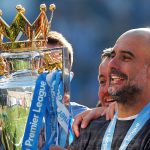 Pep Guardiola Bandera de España, campeón de la Premier League Bandera de Inglaterra con El Manchester City.