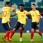 Edwin Cardona celebra el únigol en el partido Colombia-Ecuador en la COPA AMERICA 2021