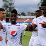 Deinner Quiñones de América de Cali, celebra el tercer gol anotado a Águilas Doradas Rionegro durante partido de la fecha 2 entre Águilas Doradas Rionegro y América de Cali, por la Liga BetPlay DIMAYOR II 2021 jugado en el estadio Alberto Giraldo de la ciudad de Rionegro. Foto: VizzorImage / Donaldo Zuluaga / Cont