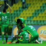 Luis Carabali de Deportes Quindio celebra con sus compañeros de equipo el segundo gol anotado a Aguilas Doradas Rionegro durante partido de la fecha 3 entre Deportes Quindio y Aguilas Doradas Rionegro por la Liga BetPlay DIMAYOR II 2021, en el estadio Centenario en la ciudad de Armenia. Foto: VizzorImage / Ricardo Vejarano/ Cont.