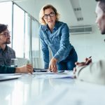 Businesswoman leading business presentation