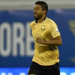 Christian Marrugo de Águilas celebra después de anotar el primer gol de su equipo durante partido por la fecha 13 entre Águilas Doradas Rionegro y Alianza Petrolera como parte de la Liga BetPlay DIMAYOR II 2021 jugado en el estadio Alberto Grisales de la ciudad de Rionegro. Foto: VizzorImage / Luis Benavides / Cont
