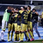 Jugadores Alianza Petrolera celebran el gol anotado a Deportivo Independiente Medellín durante partido Alianza Petrolera y Deportivo Independiente Medellín de la fecha 16 por la Liga BetPlay DIMAYOR II 2021 en el estadio Daniel Villa Zapata en la ciudad de Barrancabermeja. Foto: VizzorImage / Jose D. Martinez / Cont.