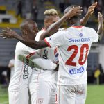 Gustavo Torres (#7) del América celebra después de anotar el primer gol de su equipo durante partido entre Deportes Tolima y América de Cali por la fecha 16 como parte de la Liga BetPlay DIMAYOR II 2021 jugado en el estadio Manuel Murillo Toro de la ciudad de Ibagué. Foto: VizzorImage / Joan Orjuela / Cont
