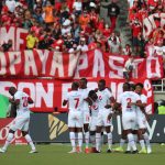 Jugadores del América celebran después de anotar el tercer gol durante partido entre Deportivo Pereira y América de Cali por la fecha 20 de la Liga BetPlay DIMAYOR II 2021 jugado en el estadio Hernan Ramirez Villegas en Pereira. Foto: VizzorImage / Pablo Bohorquez / Cont