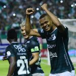 Harold Preciado del Cali celebra después de anotar el primer gol de su equipo durante el partido entre Deportivo Cali y Atlético Junior por la fecha 25, cuadrangulares semifinales, de la Liga BetPlay DIMAYOR 2021 jugado en el estadio Deportivo Cali de la ciudad de Palmira. Foto: VizzorImage / Nelson Ríos / Cont.