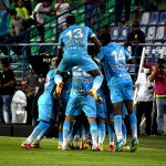 Jugadores de Jaguares de Cordoba F.C. celebran el gol anotado a Cortuluá durante partido entre Jaguares de Cordoba F. C. y Cortuluá de la fecha 2 por la Liga BetPlay DIMAYOR I 2022, en el estadio Jaraguay de Montería de la ciudad de Montería. Foto VizzorImage/ Andres Lopez / Cont.