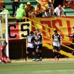 Jugadores de Deportivo Pereira, celebran el gol anotado a Patriotas Boyacá F. C. durante partido de la fecha 3 entre Patriotas Boyacá F. C. y Deportivo Pereira por la Liga BetPlay DIMAYOR I 2022, en el estadio La Independencia de la ciudad de Tunja. Foto: VizzorImage / Manuel Ruiz / Cont.
