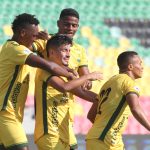 Juan Marcelin del Atlético Bucaramanga celebra después de anotar el gol de su equipo durante partido entre Atlético Bucaramanga y Alianza Petrolera por la fecha 4 como parte de la Liga BetPlay DIMAYOR I 2022 jugado en el estadio Alfonso López  de la ciudad de Bucaramanga. Foto: VizzorImage / Jaime Moreno / Cont