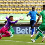 Juan David Valencia arquero de Águilas en acción durante el partido entre La Equidad y Águilas Doradas Rionegro por la fecha 4 de la Liga BetPlay DIMAYOR I 2022 jugado en el estadio Estadio Metroplitano de Techo de la ciudad de Bogotá. Foto: VizzorImage / Andrés Rot / Cont