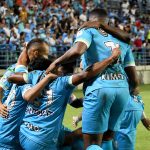 Jugadores de Jaguares de Cordoba F.C. celebran el gol anotado a Deportivo Pasto durante partido entre Jaguares de Cordoba F. C. y Deportivo Pasto de la fecha 10 por la Liga BetPlay DIMAYOR I 2022, en el estadio Jaraguay de Monteria de la ciudad de Monteria. Foto: VizzorImage / Andres Lopez / Cont.