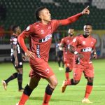 Darwin Lopez de Patriotas Boyacá celebra el gol contra el América de Cali durante partido por la fecha 12 entre Patriotas Boyacá y el America de Cali como parte de la Liga BetPlay DIMAYOR I 2022 jugado en el estadio La Independencia  de Tunja. Foto: VizzorImage / Edward Leguizamón/ Contribuidor