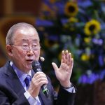 El ex secretario general de la ONU Ban Ki-moon habla durante un conversatorio académico, en la Universidad de Los Andes, en Bogotá EFE/ Mauricio Dueñas Castañeda