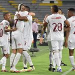 Michael Rangel del Tolima celebra después de anotar el primer gol de su equipo partido entre Deportes Tolima y Unión Magdalena Foto: VizzorImage / Joan Orjuela / Cont