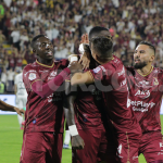 Jugadores del Deportes Tolima celebran que su equipo jugará la final colombiana contra Atlético Nacional.Foto DIMAYOR