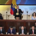 El presidente de Colombia, Iván Duque, hace su intervención durante la instalación del nuevo Congreso. EFE/ Carlos Ortega