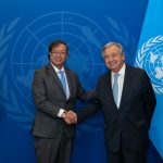 El presidente Gustavo Petro en el encuentro con el Secretario General de la ONU, Antonio Guterres .Foto Presidencia
