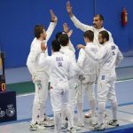 John Rodríguez, Michael Lozano, Jorge Murillo y Hernando Roa, ganaron la medalla de oro en la esgrima, espada por equipos masculino, tras derrotar a Brasil 45-44 en los XII Juegos Suramericanos @asu2022oficial