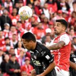 Independiente Santa Fe no pudo en calidad de local y empató sin goles frente a Atlético Junior, en el estadio Nemesio Camacho El Campín, en juego correspondiente a la tercera fecha de los cuadrangulares de la Liga colombiana 2022-II.Foto Dimayor