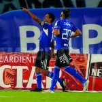 David Mackalister Silva celebra uno de los dos goles de Millonarios Foto Dimayor